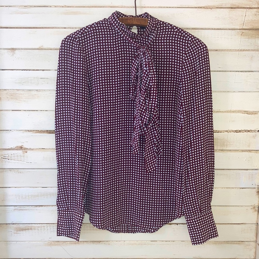 Zara Woman Long Sleeve Shirt Top Burgundy Polka Dot Women’s Size XS